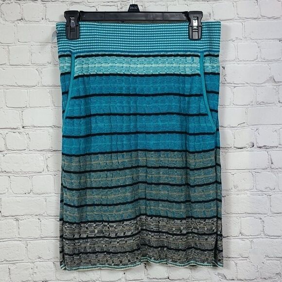 LOFT Women's Turquoise Blue Stripe Ribbed Cable Knit Sweater Skirt Soft Stretchy - Picture 2 of 11
